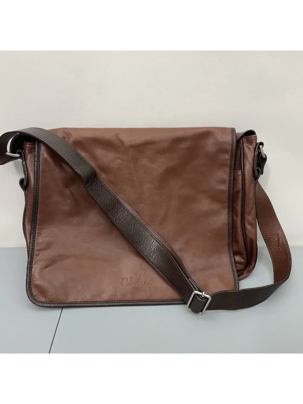 Cole Haan Messenger Shoulder Bag Laptop Computer Brown Soft Supple Leather